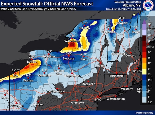lake-effect snow warnings issued for upstate new york.